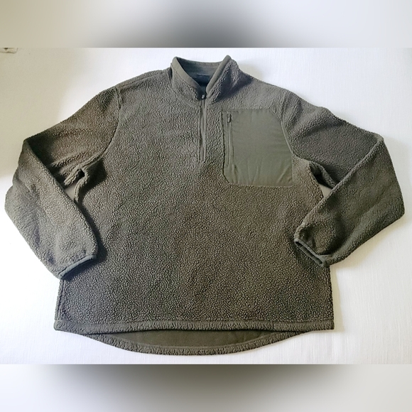 Champion Army Fleece Pullover Sweatshirt Hunter Green Pocket XL Zip Fuzzy Sherpa - Picture 9 of 10